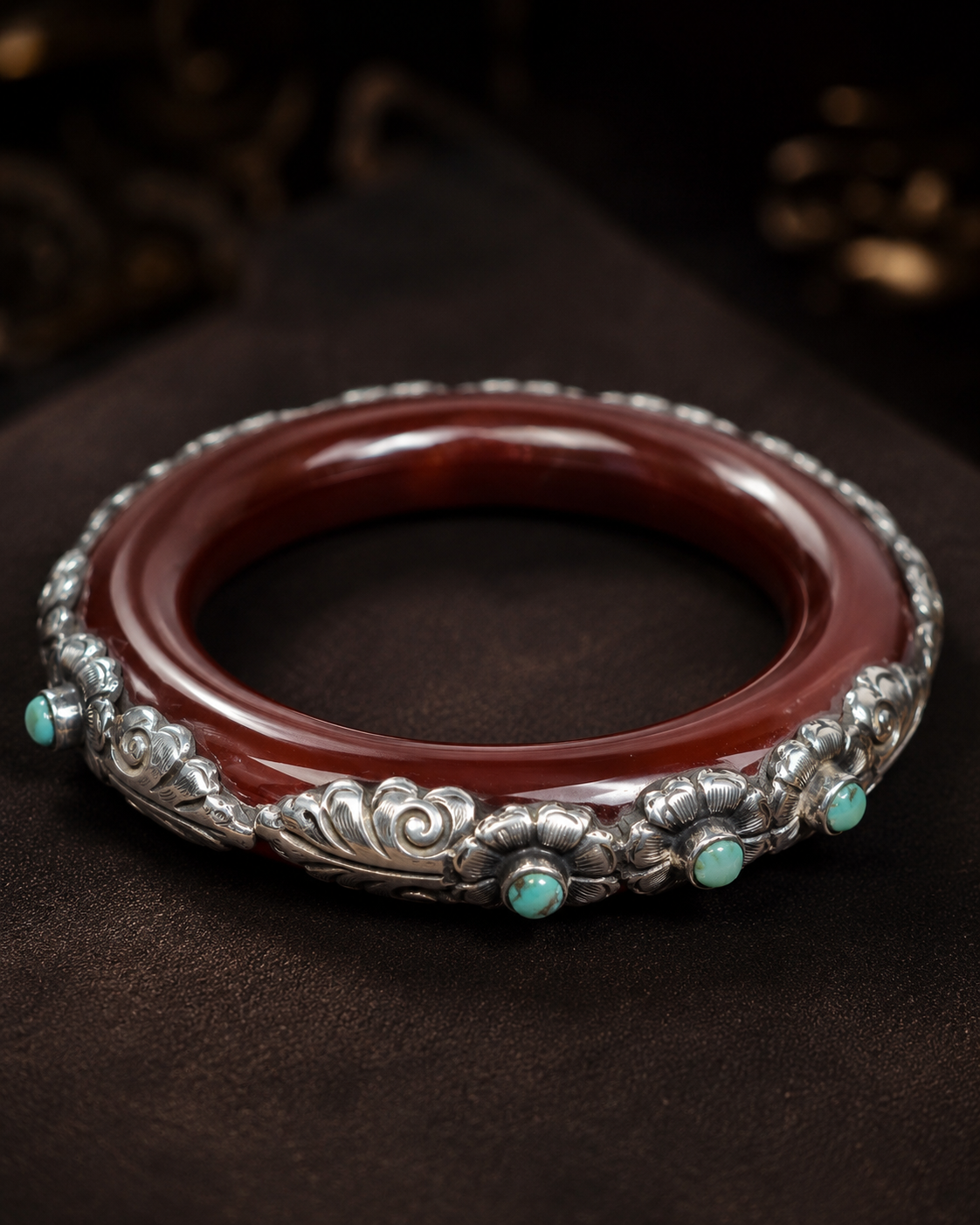 Sterling Silver Agate and Turquoise Bangle Bracelet