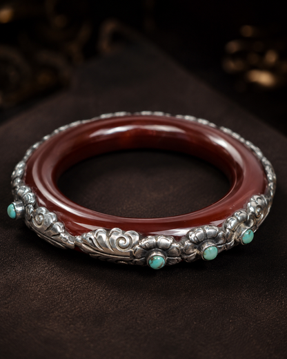 Sterling Silver Agate and Turquoise Bangle Bracelet