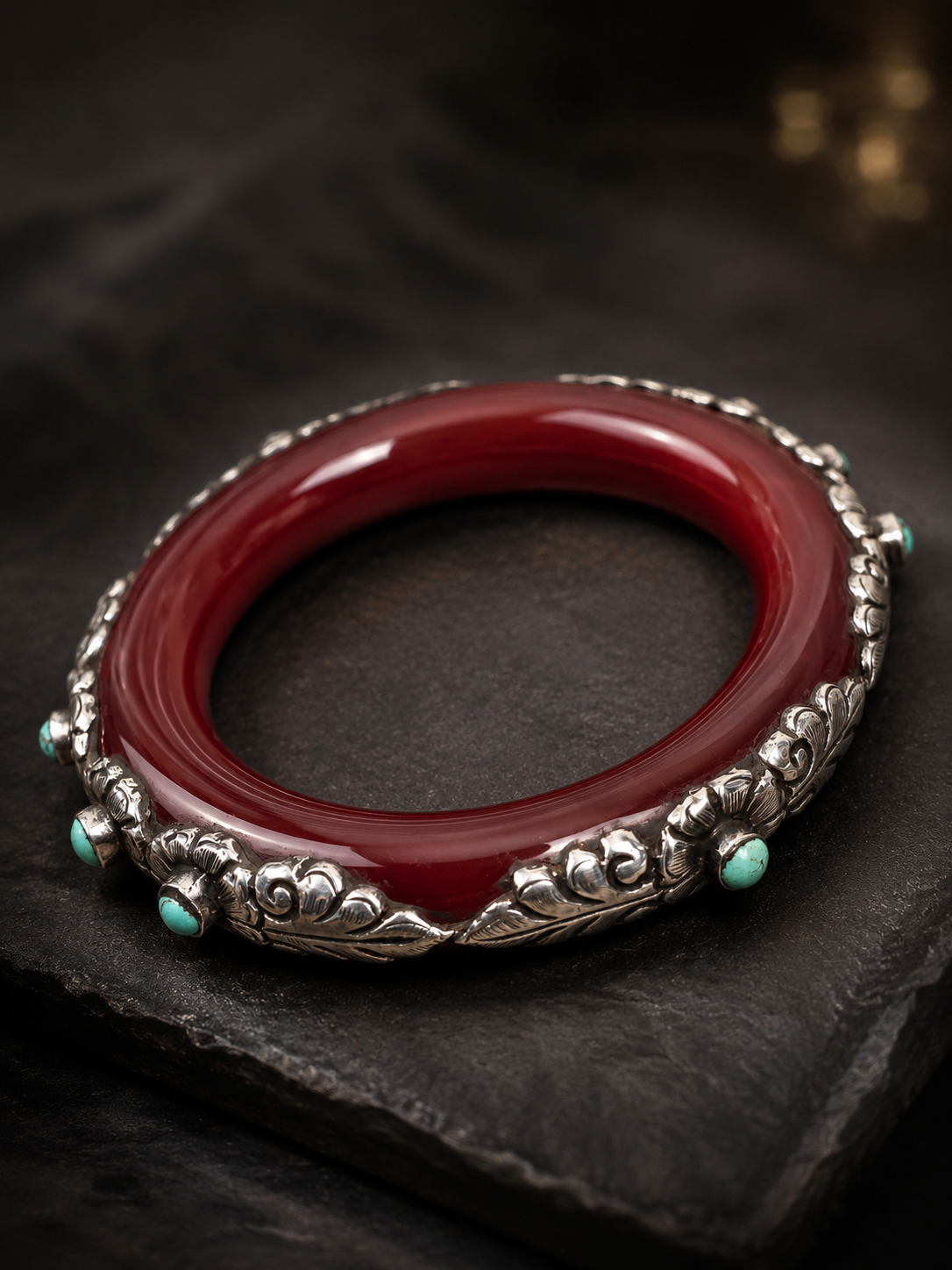 Sterling Silver Agate and Turquoise Bangle Bracelet