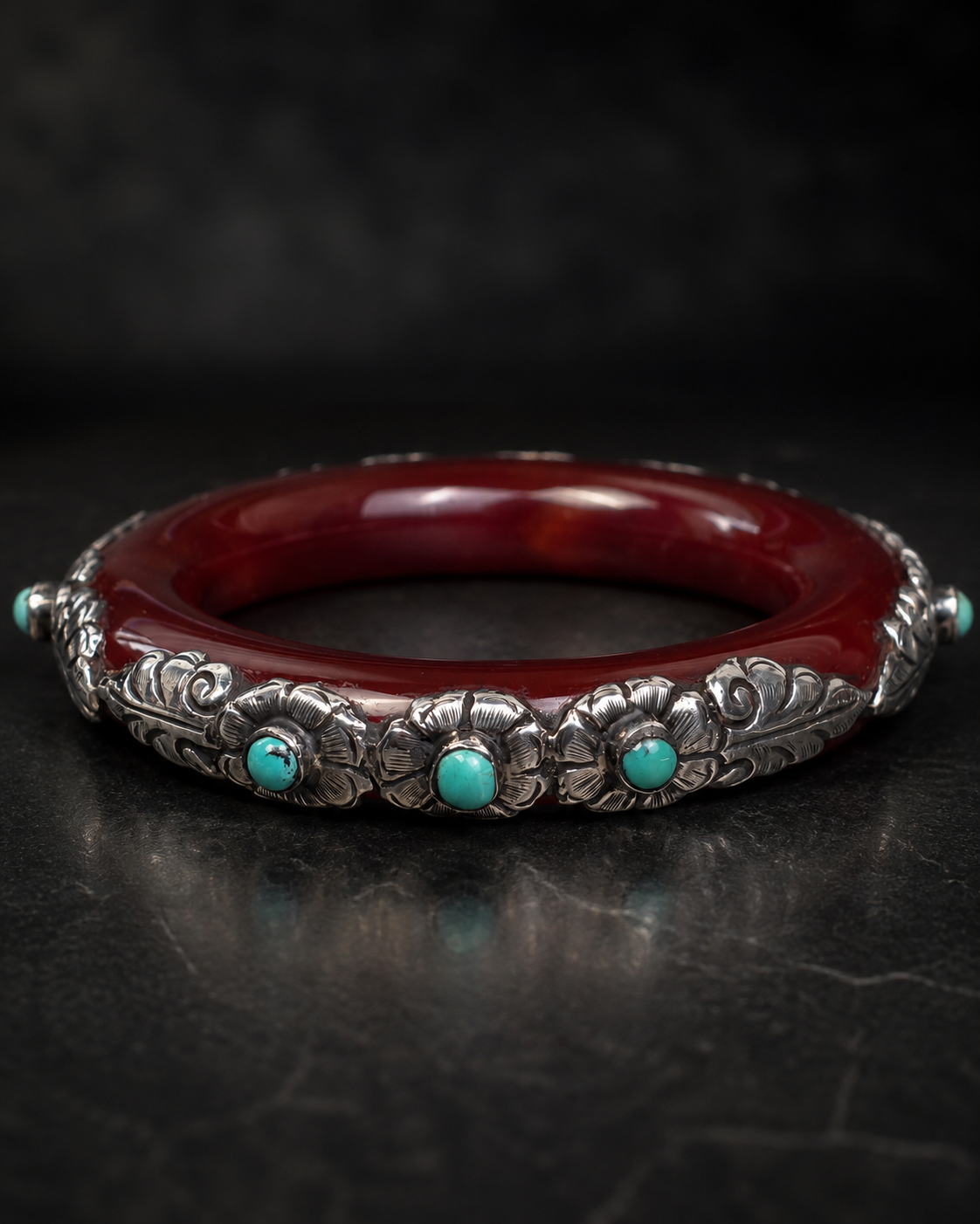 Sterling Silver Agate and Turquoise Bangle Bracelet