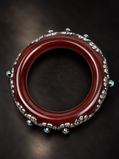 Sterling Silver Agate and Turquoise Bangle Bracelet