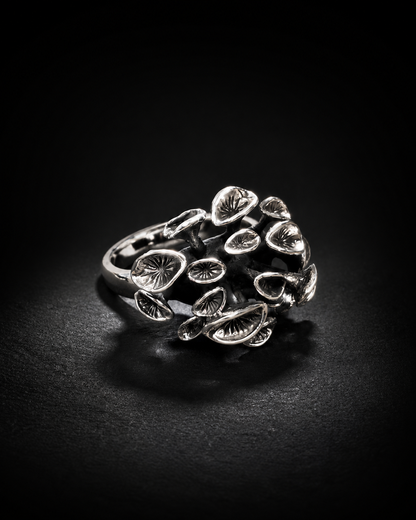 Sterling Silver Mushroom Cluster Ring, Oxidized Woodland Fungi Statement Ring, Handmade Botanical Nature Jewelry