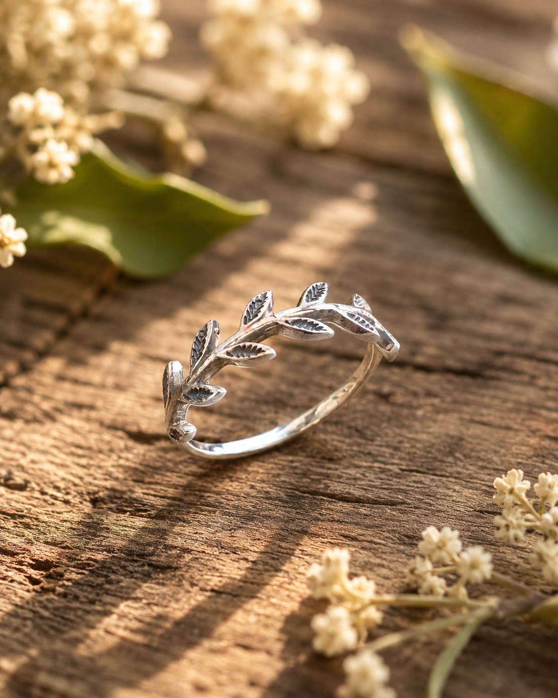 Sterling Silver Olive Branch Ring, Leaf Vine Ring,  Nature Inspired Silver Band, Botanical Jewelry Gift