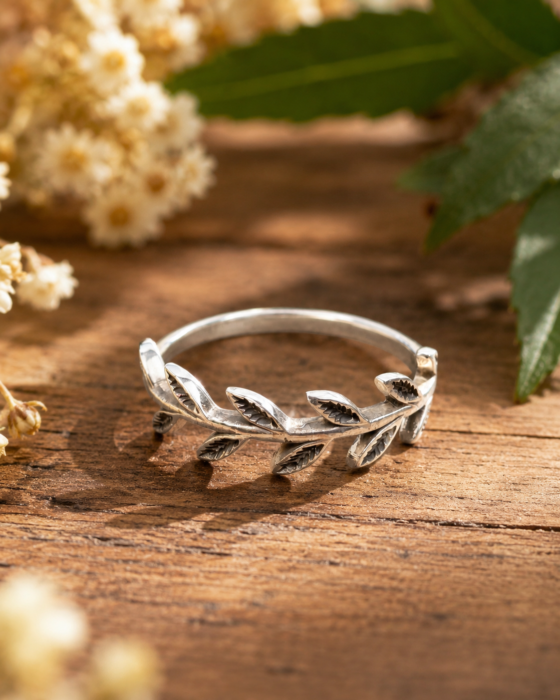Sterling Silver Olive Branch Ring, Leaf Vine Ring,  Nature Inspired Silver Band, Botanical Jewelry Gift