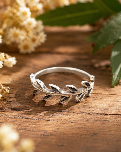 Sterling Silver Olive Branch Ring, Leaf Vine Ring,  Nature Inspired Silver Band, Botanical Jewelry Gift