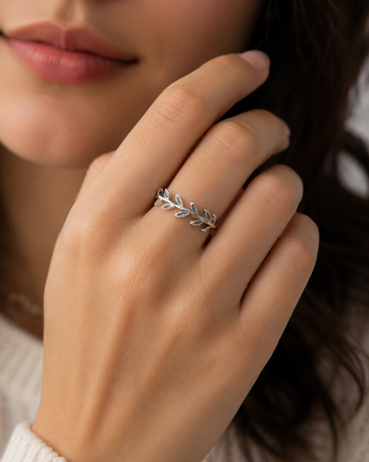 Sterling Silver Olive Branch Ring, Leaf Vine Ring,  Nature Inspired Silver Band, Botanical Jewelry Gift