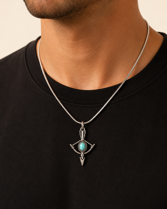 Sterling Silver Turquoise Bow and Arrow Pendant, Sagittarius Arrow Charm, Boho Archery Pendant