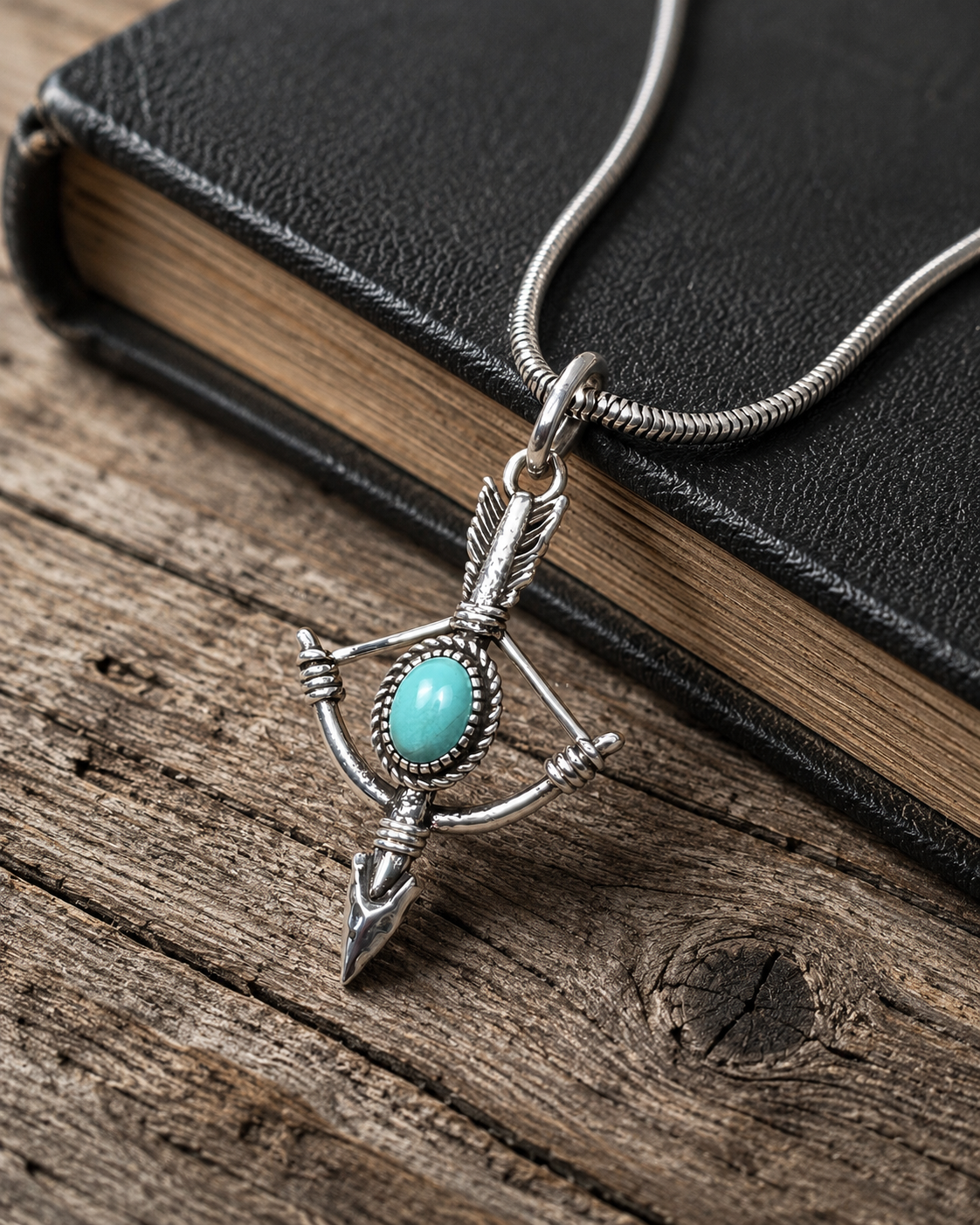 Sterling Silver Turquoise Bow and Arrow Pendant, Sagittarius Arrow Charm, Boho Archery Pendant