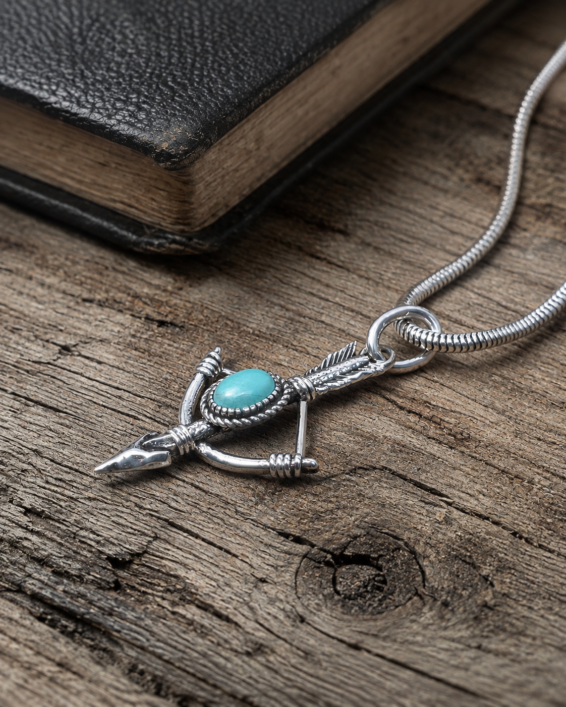Sterling Silver Turquoise Bow and Arrow Pendant, Sagittarius Arrow Charm, Boho Archery Pendant