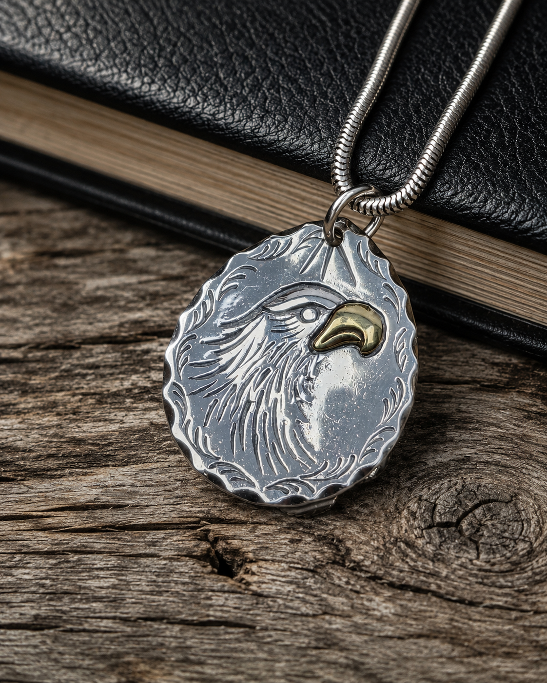 Solid Sterling Silver Eagle Pendant, Double Sided Mountain Sun Necklace Charm, Bird of Prey Pendant Only