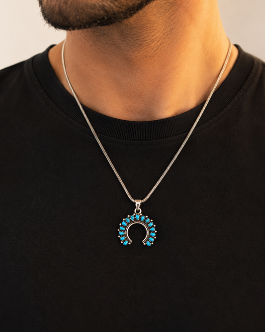 Sterling Silver Naja Pendant with Turquoise or Howlite Stones, Southwest Style Crescent Pendant Only