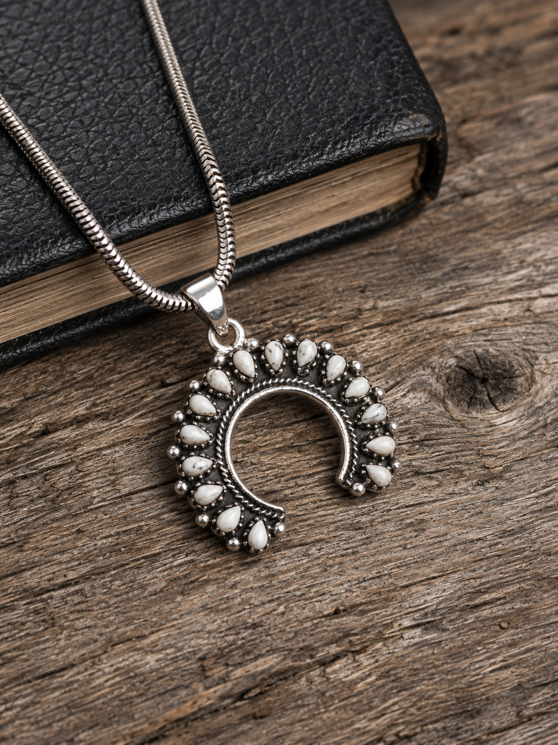 Sterling Silver Naja Pendant with Turquoise or Howlite Stones, Southwest Style Crescent Pendant Only