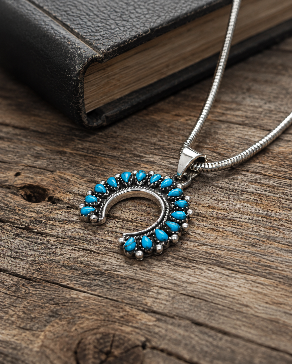 Sterling Silver Naja Pendant with Turquoise or Howlite Stones, Southwest Style Crescent Pendant Only