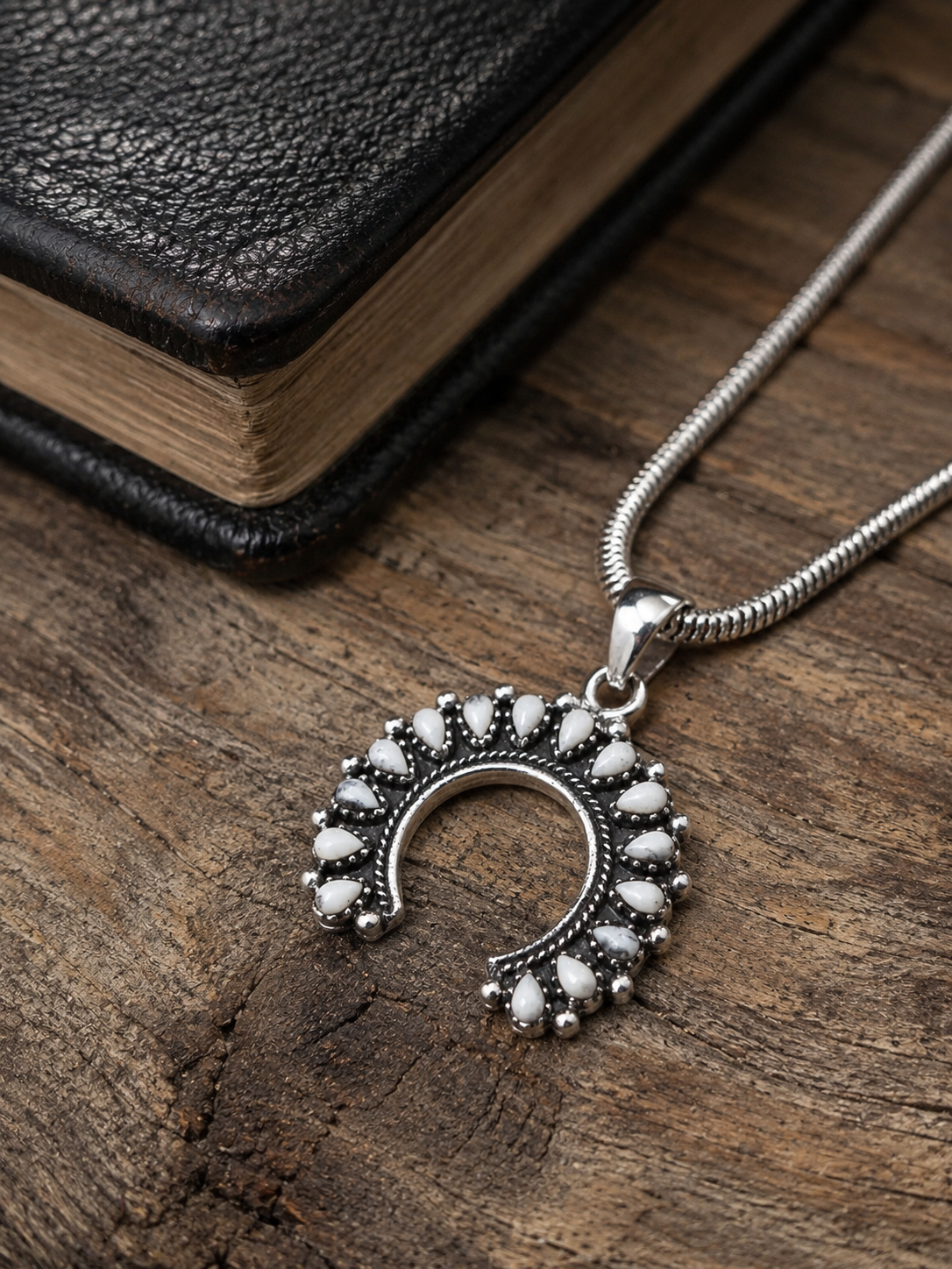 Sterling Silver Naja Pendant with Turquoise or Howlite Stones, Southwest Style Crescent Pendant Only