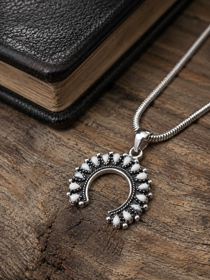 Sterling Silver Naja Pendant with Turquoise or Howlite Stones, Southwest Style Crescent Pendant Only