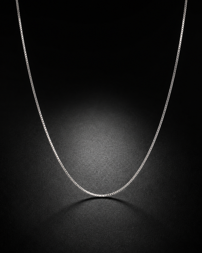 0.5mm Solid Sterling Silver Box Chain Necklace – Thin Minimalist 925 Silver Chain for Pendant, Delicate Everyday Jewelry