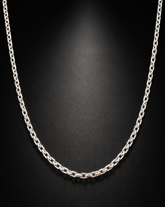 Solid Sterling Silver 3mm Rectangular Link Rolo Chain Necklace – 925 Silver Chain