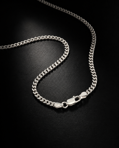 3mm Solid Sterling Silver Cuban Link Chain Necklace – Unisex 925 Silver Curb Chain for Men & Women