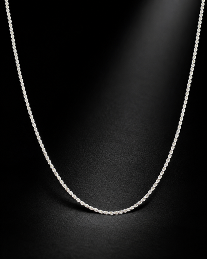 2mm Solid Sterling Silver Rope Chain Necklace – 925 Silver Twisted Chain