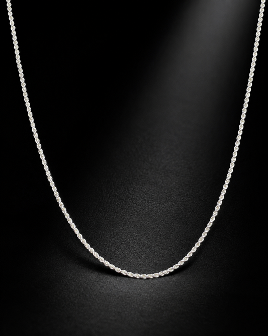 2mm Solid Sterling Silver Rope Chain Necklace – 925 Silver Twisted Chain