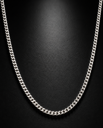 3mm Solid Sterling Silver Cuban Link Chain Necklace – Unisex 925 Silver Curb Chain for Men & Women