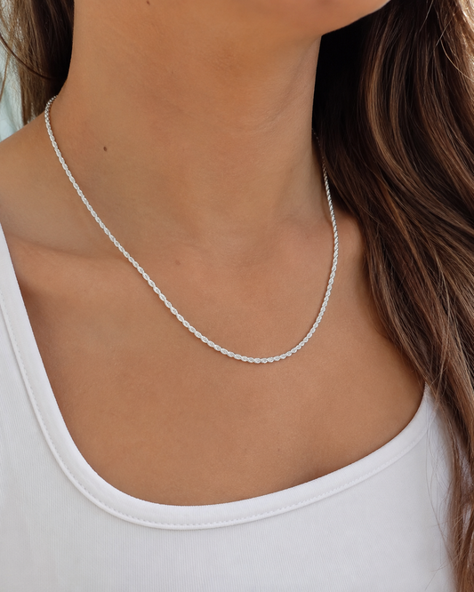 2mm Solid Sterling Silver Rope Chain Necklace – 925 Silver Twisted Chain