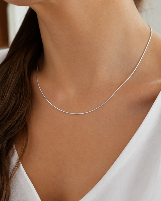 Solid Sterling Silver 1mm Snake Chain Necklace – Thin Silver Chain for Pendant, Minimalist 925 Silver Necklace