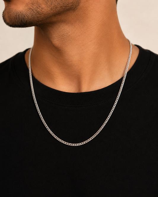 Solid Sterling Silver 2.5mm Curb Chain Necklace