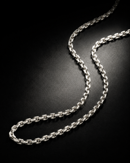 Solid Sterling Silver 3mm Rectangular Link Rolo Chain Necklace – 925 Silver Chain