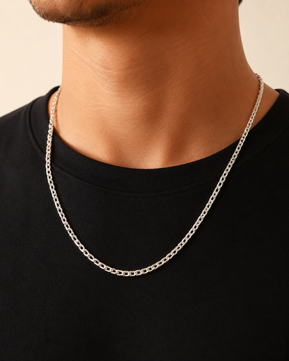 Solid Sterling Silver 3mm Rectangular Link Rolo Chain Necklace – 925 Silver Chain