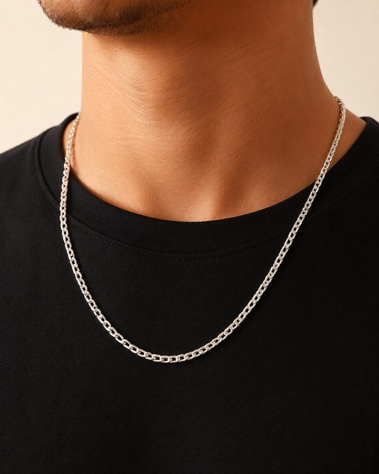 Solid Sterling Silver 3mm Rectangular Link Rolo Chain Necklace – 925 Silver Chain