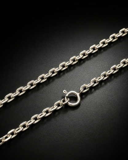 Solid Sterling Silver 3mm Rectangular Link Rolo Chain Necklace – 925 Silver Chain
