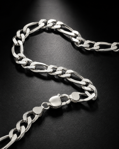 Solid Heavy Sterling Silver Figaro Chain Necklace – 10mm Men’s 925 Silver Chain
