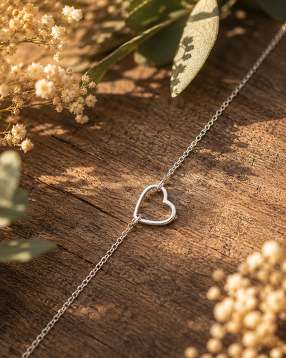 Sterling Silver Heart Anklet, Dainty 925 Silver Ankle Bracelet, Minimalist Heart Charm Anklet, Beach Jewelry Gift for Her