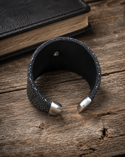 Sterling Silver Sugar Skull Leather Cuff Bracelet