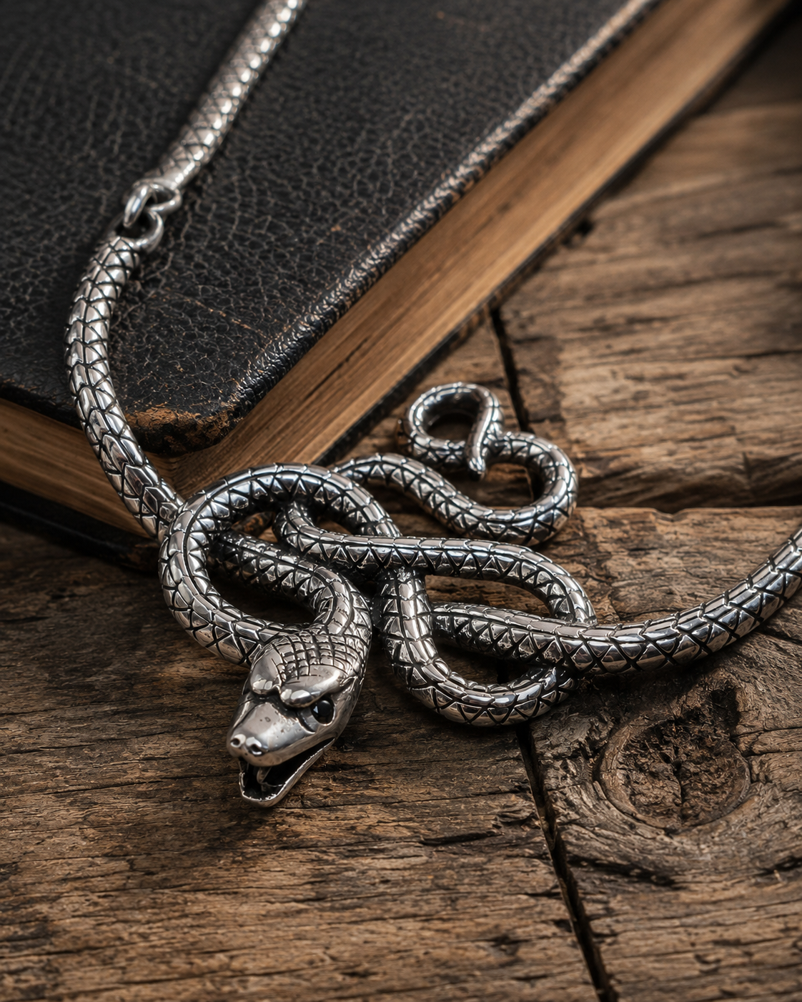 Sterling Silver Snake Necklace – Serpent Pendant Chain, Gothic Boho Jewelry