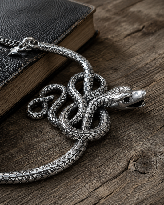 Sterling Silver Snake Necklace – Serpent Pendant Chain, Gothic Boho Jewelry