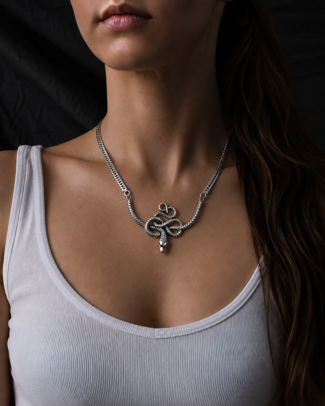 Sterling Silver Snake Necklace – Serpent Pendant Chain, Gothic Boho Jewelry