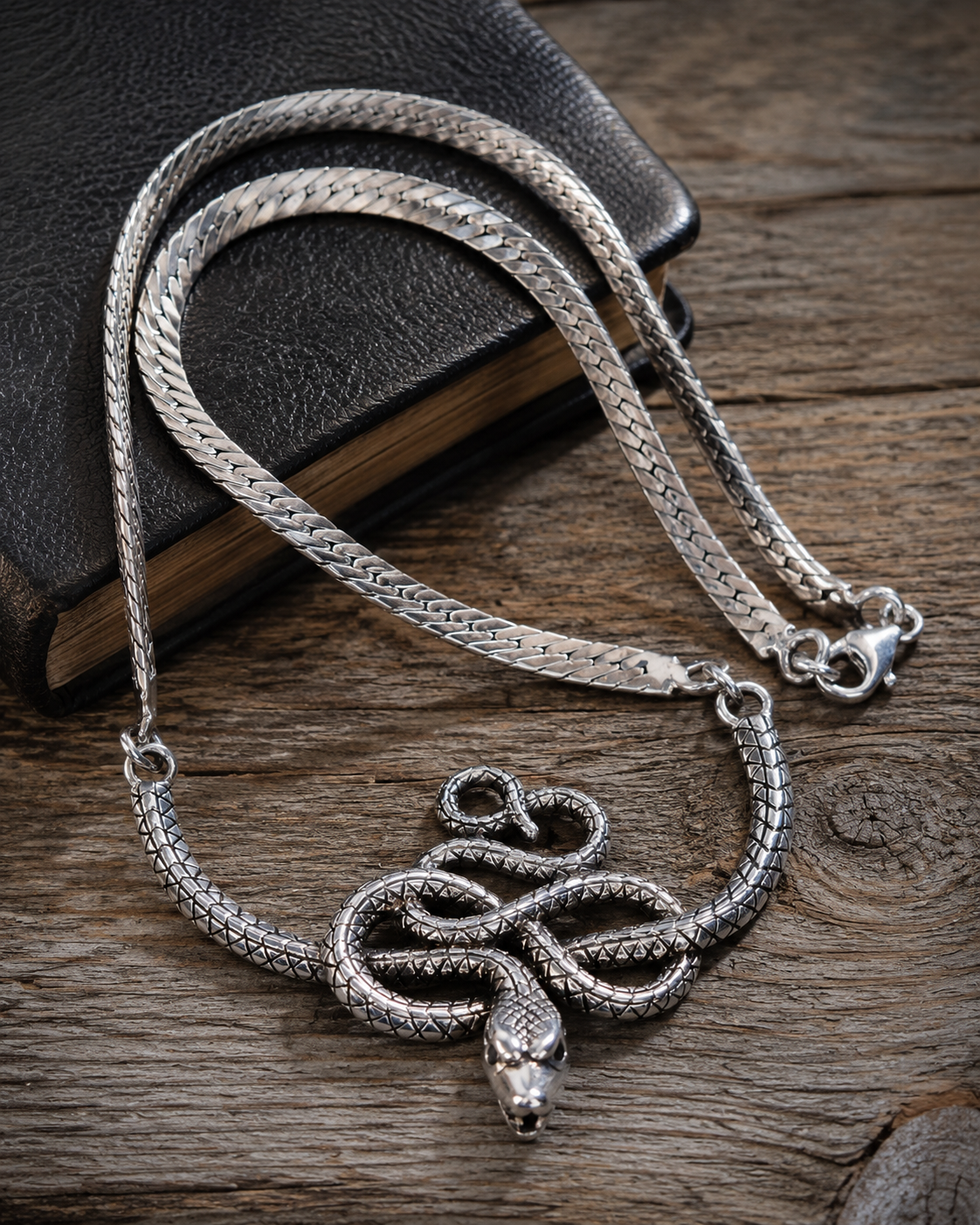 Sterling Silver Snake Necklace – Serpent Pendant Chain, Gothic Boho Jewelry