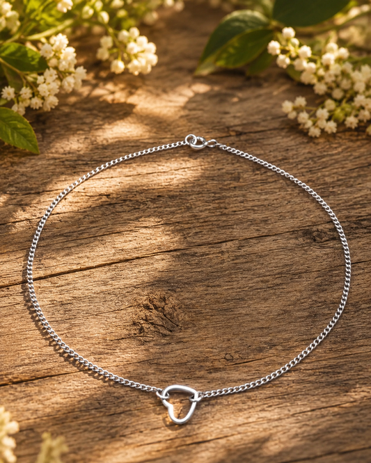 Sterling Silver Heart Anklet, Dainty 925 Silver Ankle Bracelet, Minimalist Heart Charm Anklet, Beach Jewelry Gift for Her