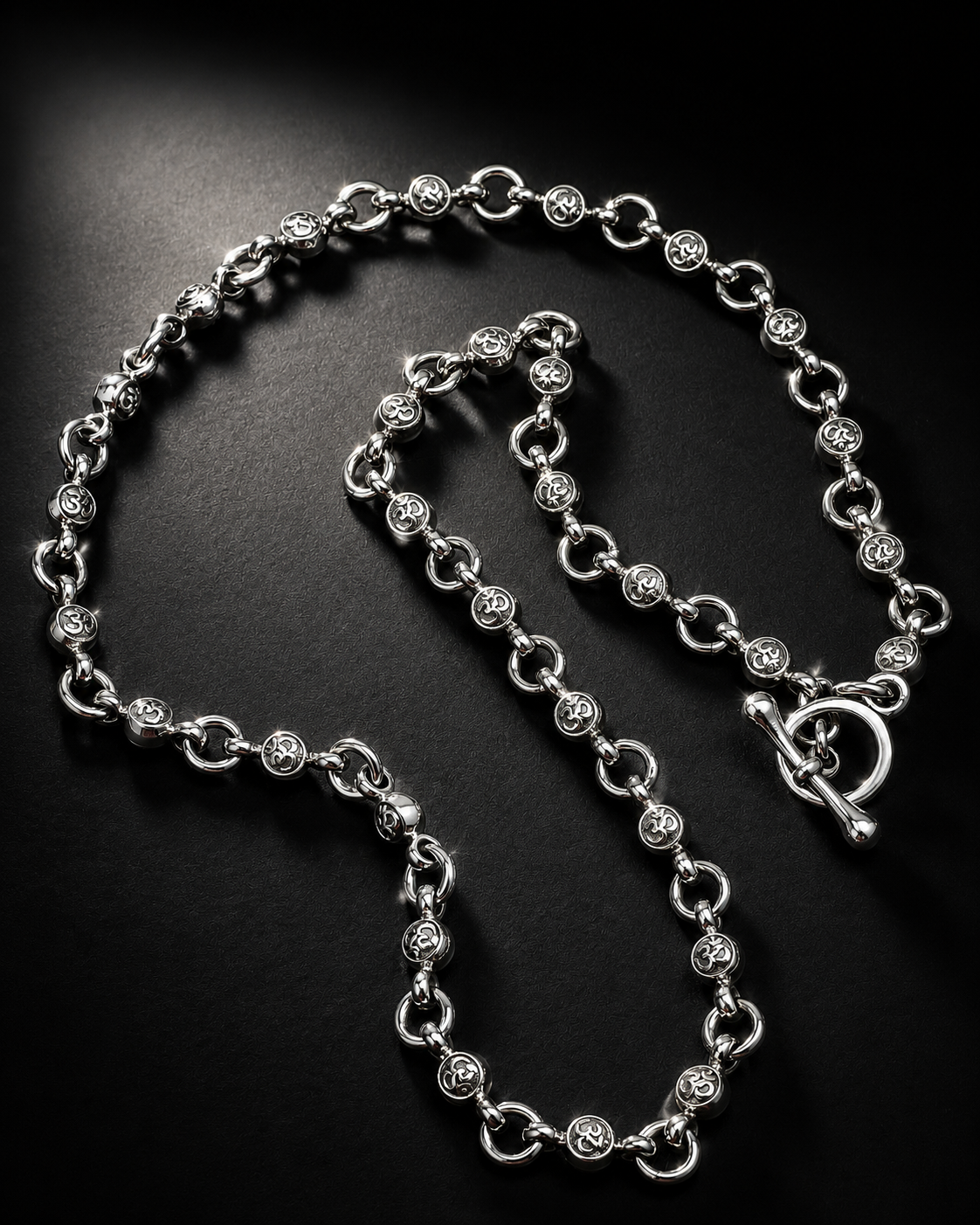 Solid Heavy Sterling Silver Om Chain Necklace – 5mm Handmade Spiritual Link Chain