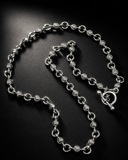 Solid Heavy Sterling Silver Om Chain Necklace – 5mm Handmade Spiritual Link Chain