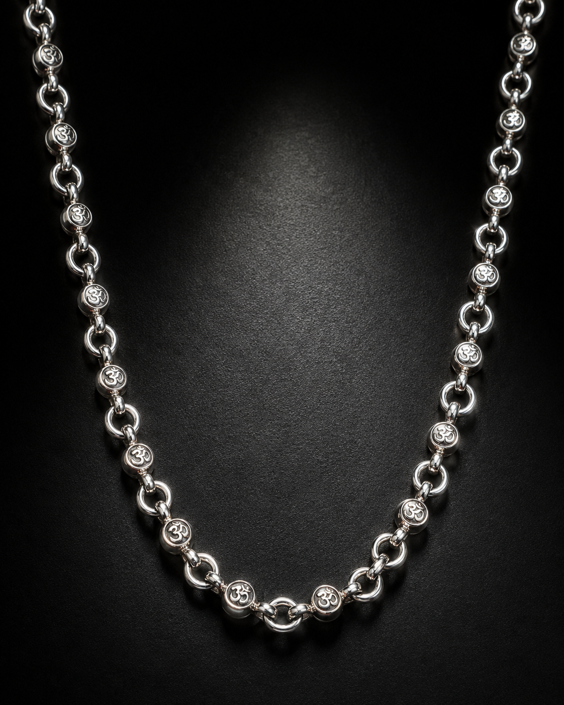 Solid Heavy Sterling Silver Om Chain Necklace – 5mm Handmade Spiritual Link Chain