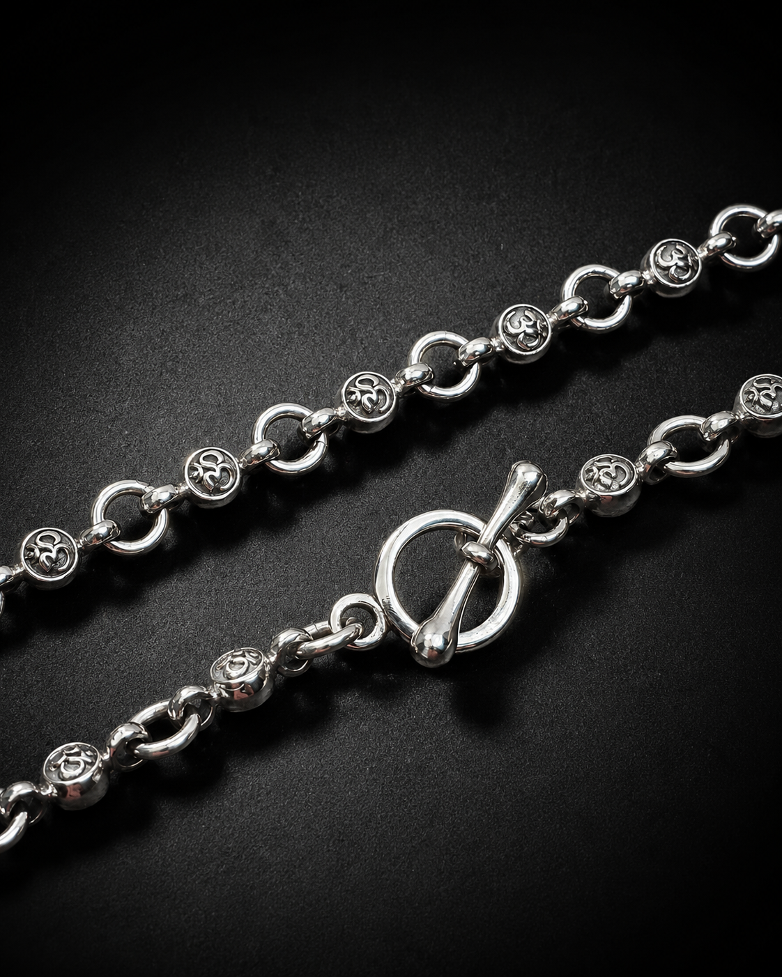 Solid Heavy Sterling Silver Om Chain Necklace – 5mm Handmade Spiritual Link Chain