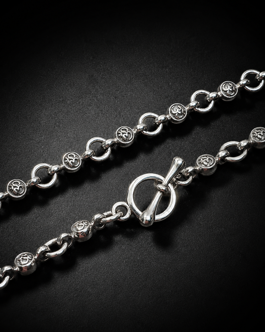 Solid Heavy Sterling Silver Om Chain Necklace – 5mm Handmade Spiritual Link Chain