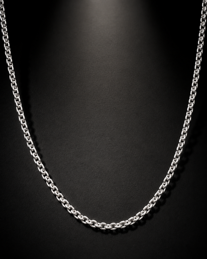 3mm Solid Sterling Silver Rolo Chain Necklace | Unisex Silver Belcher Chain | Pendant Chain
