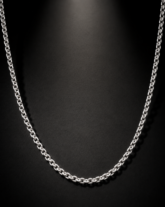 3mm Solid Sterling Silver Rolo Chain Necklace | Unisex Silver Belcher Chain | Pendant Chain