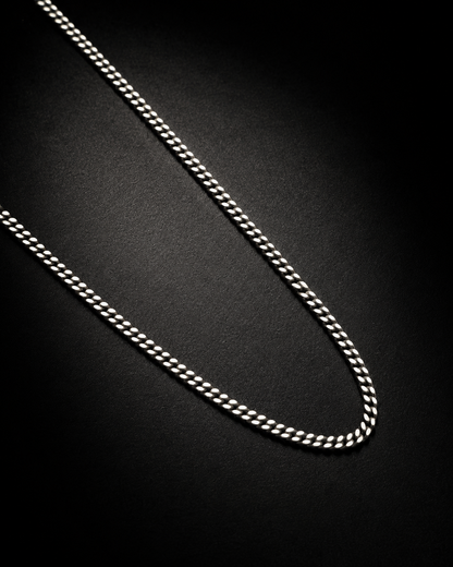 1mm Oxidized Sterling Silver Curb Chain Necklace – Solid 925 Silver Minimal Chain