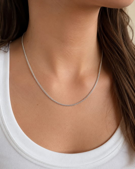 1mm Oxidized Sterling Silver Curb Chain Necklace – Solid 925 Silver Minimal Chain