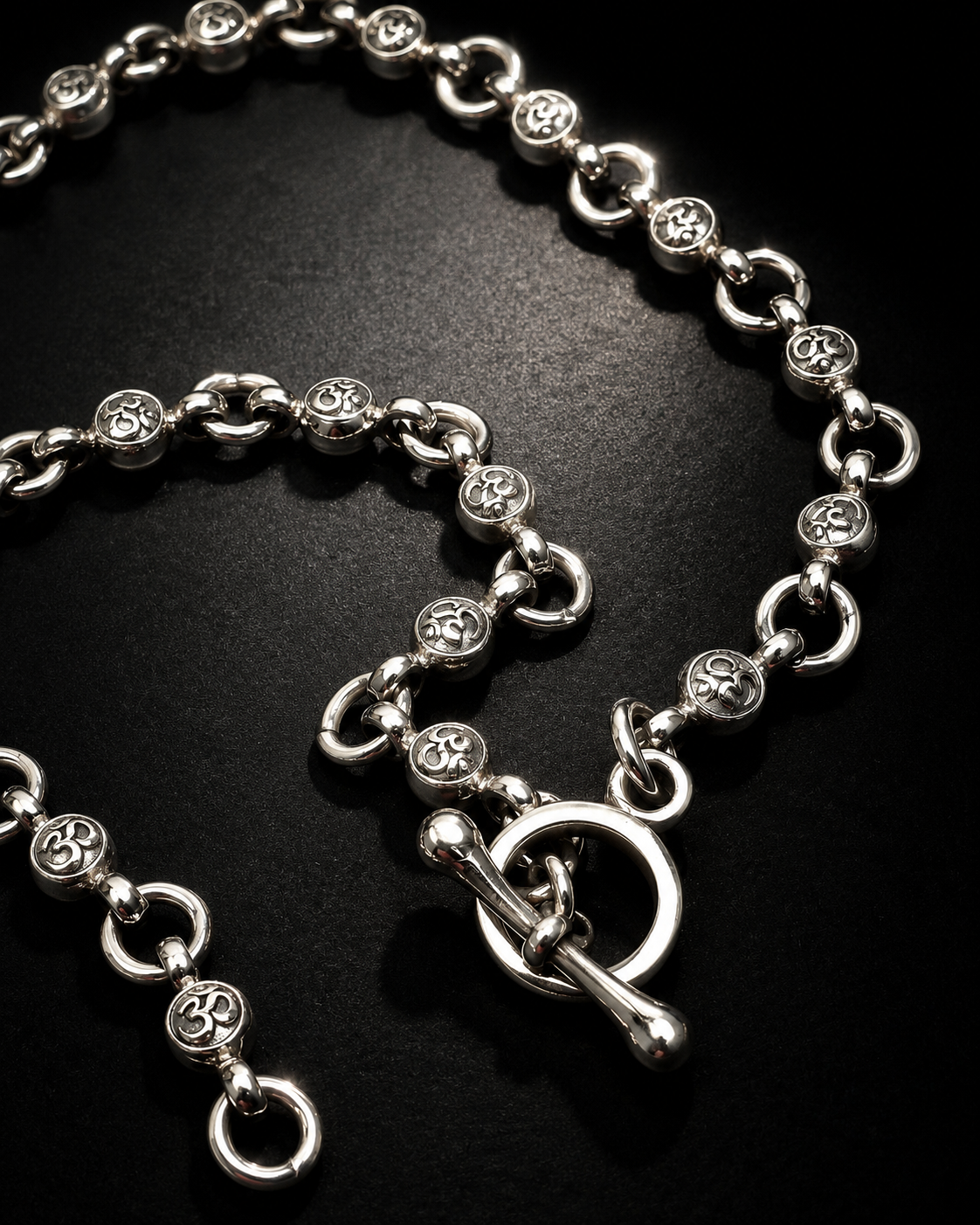 Solid Heavy Sterling Silver Om Chain Necklace – 5mm Handmade Spiritual Link Chain